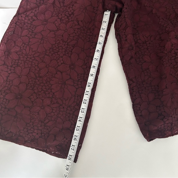 ZARA  Floral Lace Culottes Trousers Pants High Waist Cropped Maroon Burgundy - Picture 9 of 13